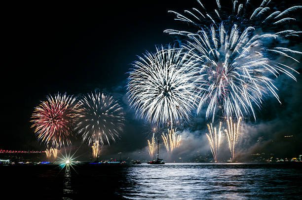 Dev Diwali fireworks over Ganga river Varanasi