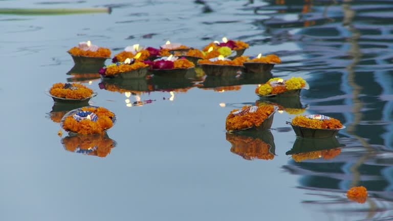 Floating diyas Dev Deepawali Ganga Varanasi